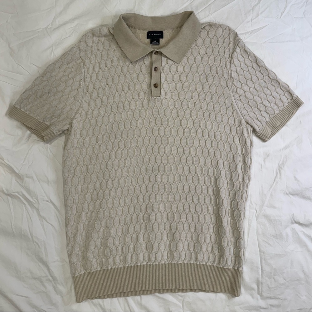 Club Monaco Short Sleeve Polo - Size Large - Beige